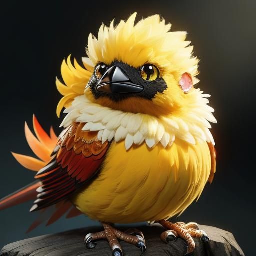 Cute Fluffy Yellow Bird with Red Mohawk