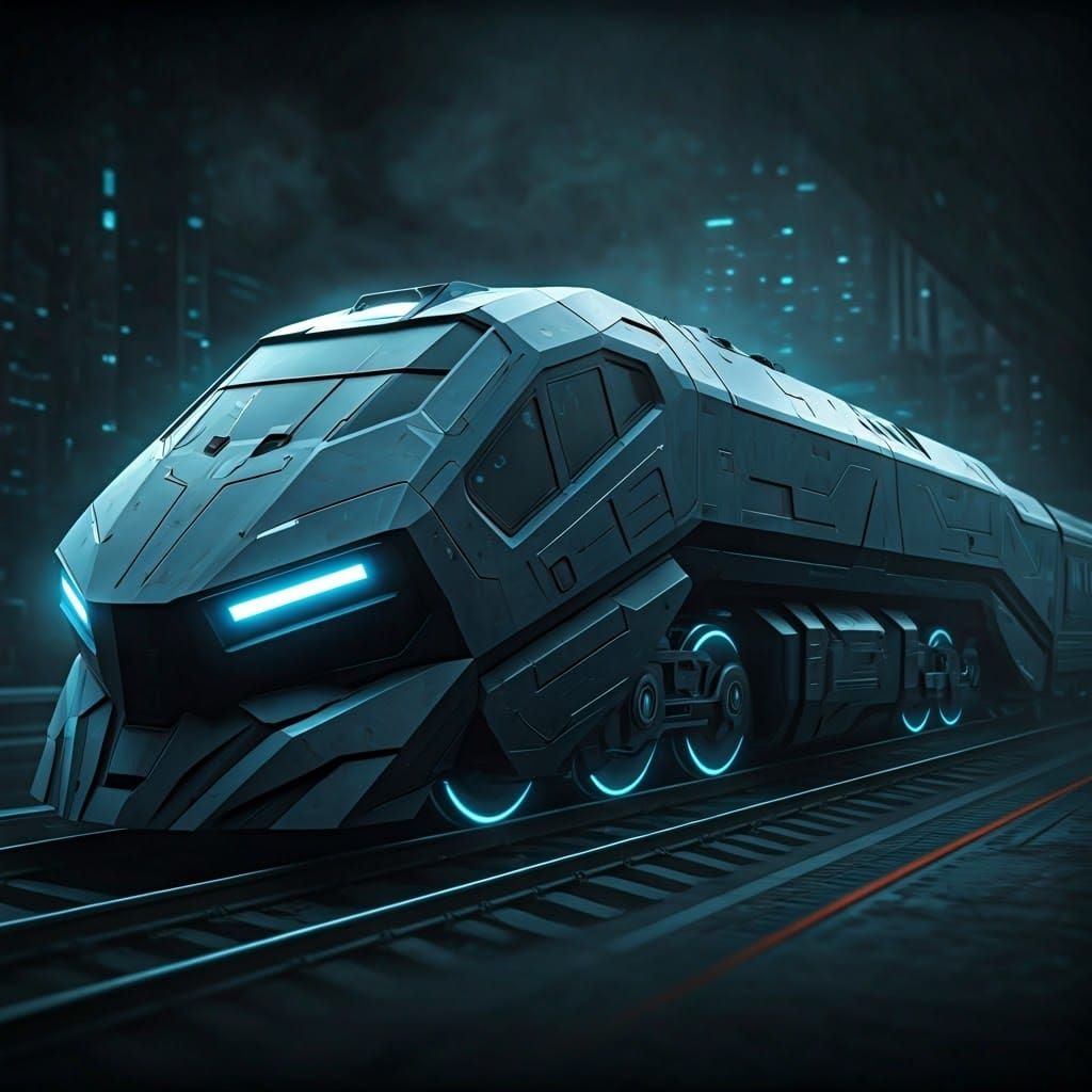 Futuristic Armored Batman Train in Cyberpunk Style