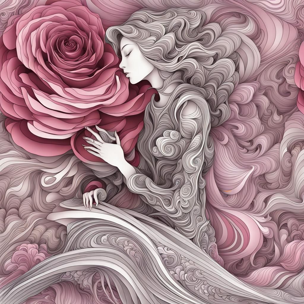 Abstract Fractal of Kneeling Women in 3D Shading