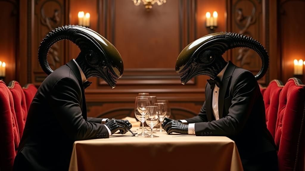 Xenomorphs Enjoy Romantic Date Night in Art Deco Restaurant