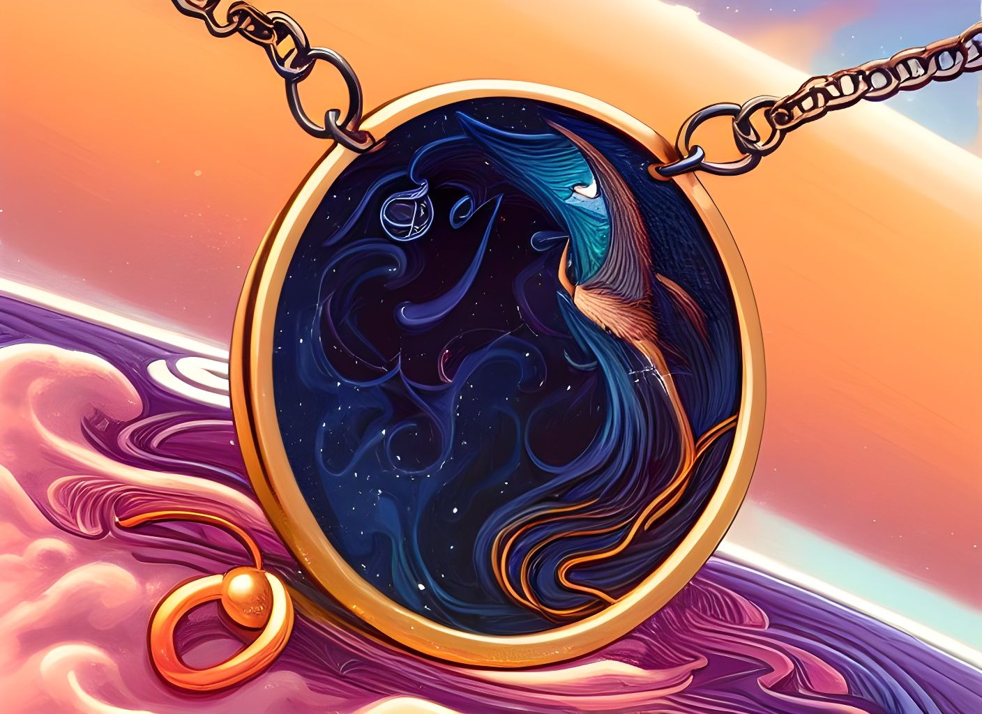 Jet Necklace Digital Art in Tarot Card Style