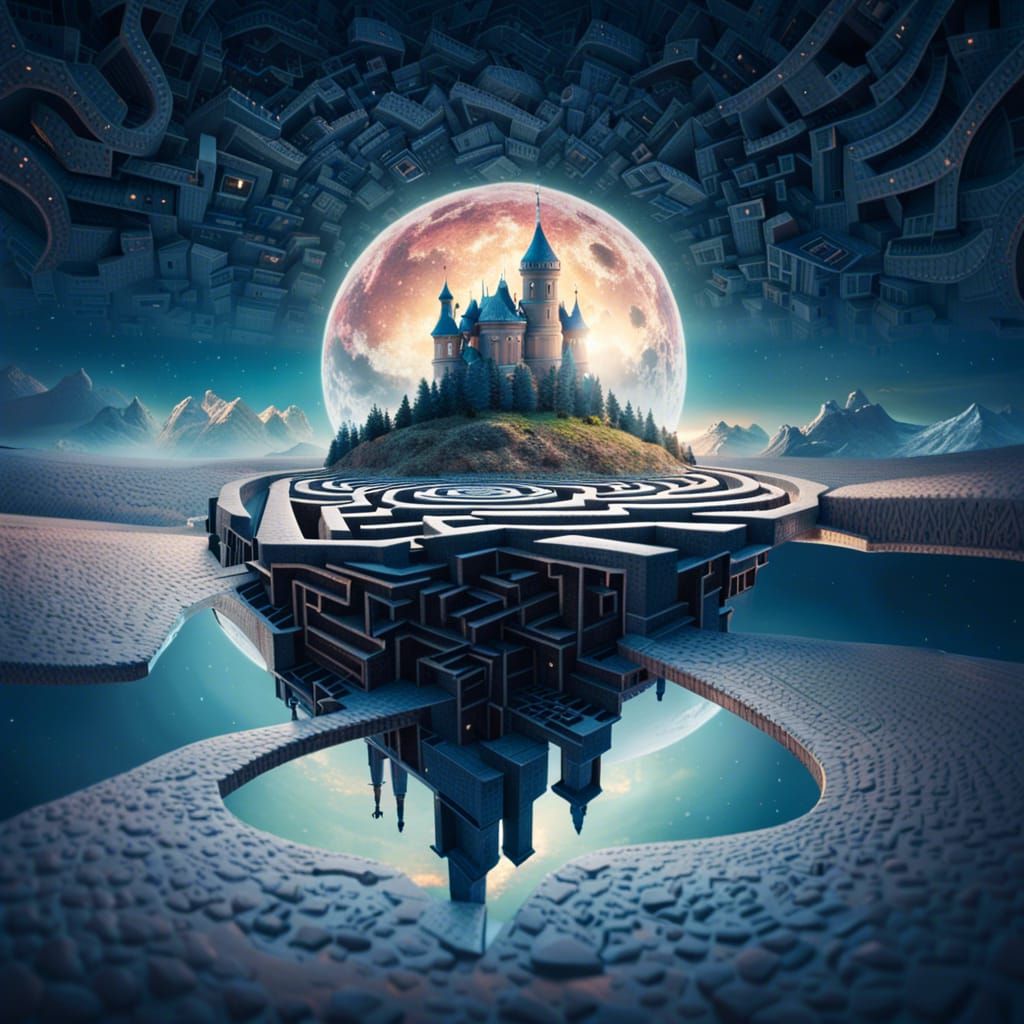 Surreal Eye Maze Leading to Castle