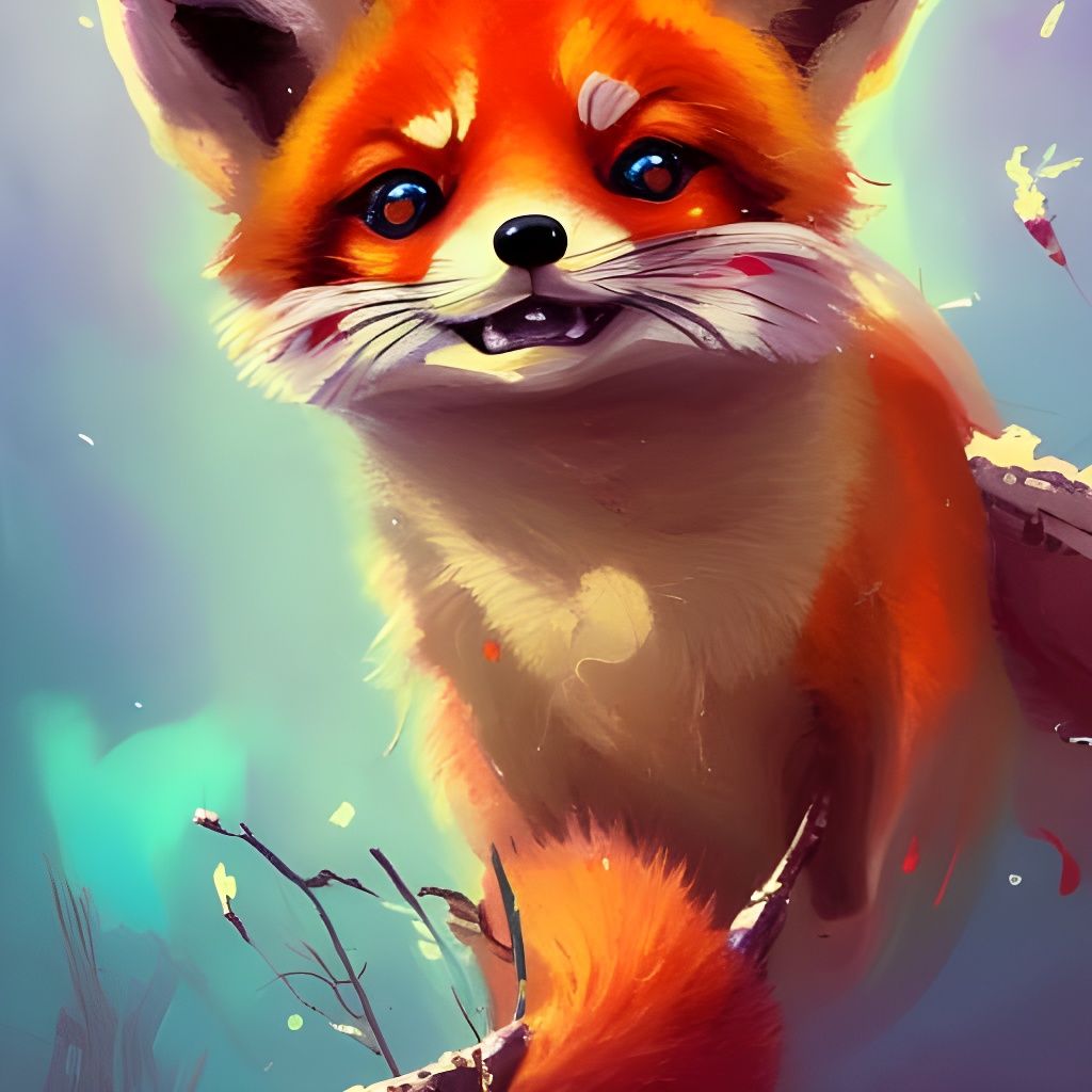 Cute Red Panda Cub in Oil Paint Splatter Style