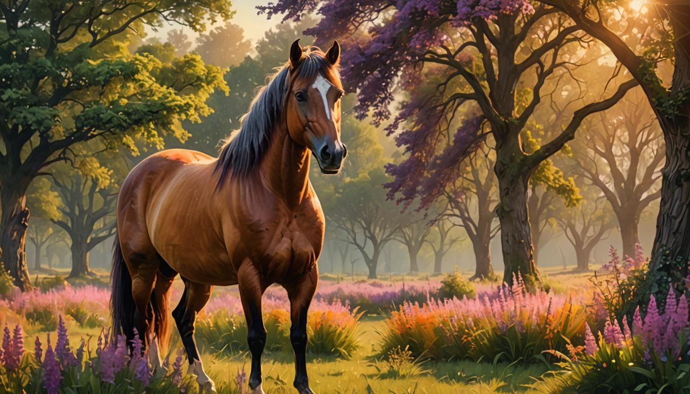Majestic Horse in Golden Light: Hyper-Realistic Digital Art
