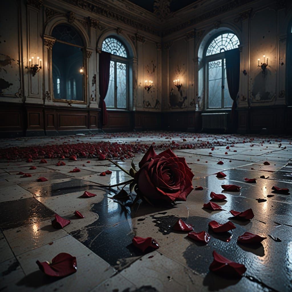 Eerie Gothic Romance: Bleeding Heart Moon Over Abandoned Bal...