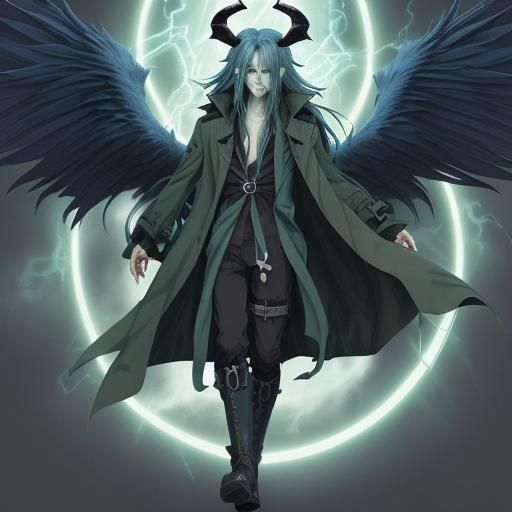 Anime Man with Halo and Horns in Manga Style