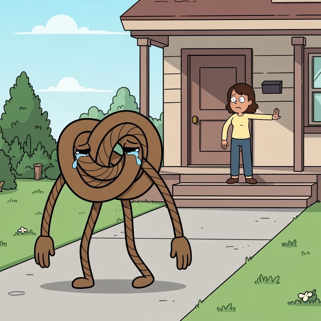 Sad Knot Walks Away in Cartoon Style