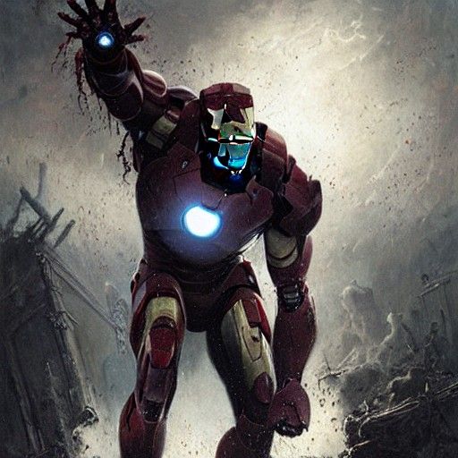 Zombie Iron Man Horror in Doré Style