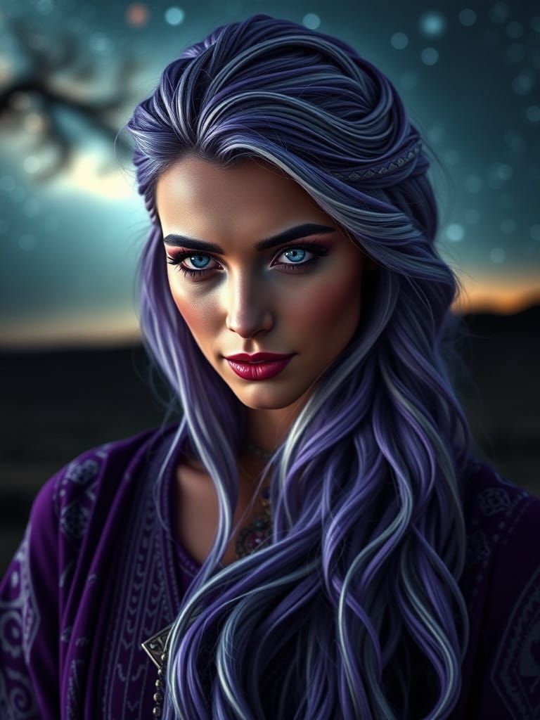 Luminous Goddess in Tribal Regalia Stands Before the Cosmic...