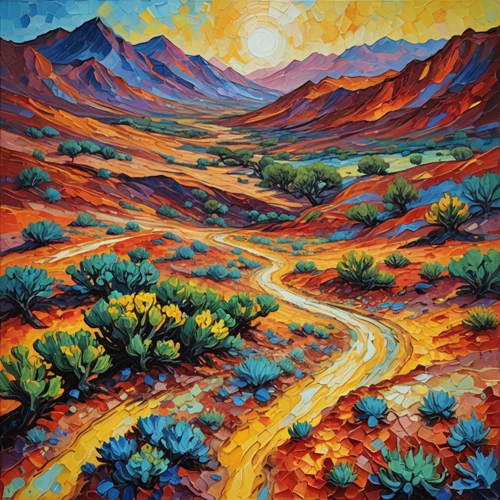 Barren Desert Landscape in Expressionist Oil Painting