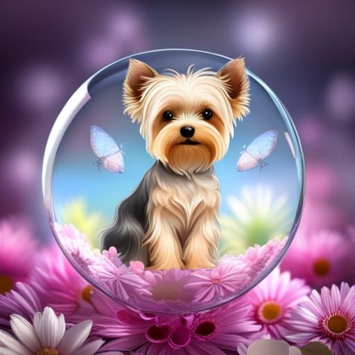 Fairy Teacup Terrier in Glass Sphere: 3D Render