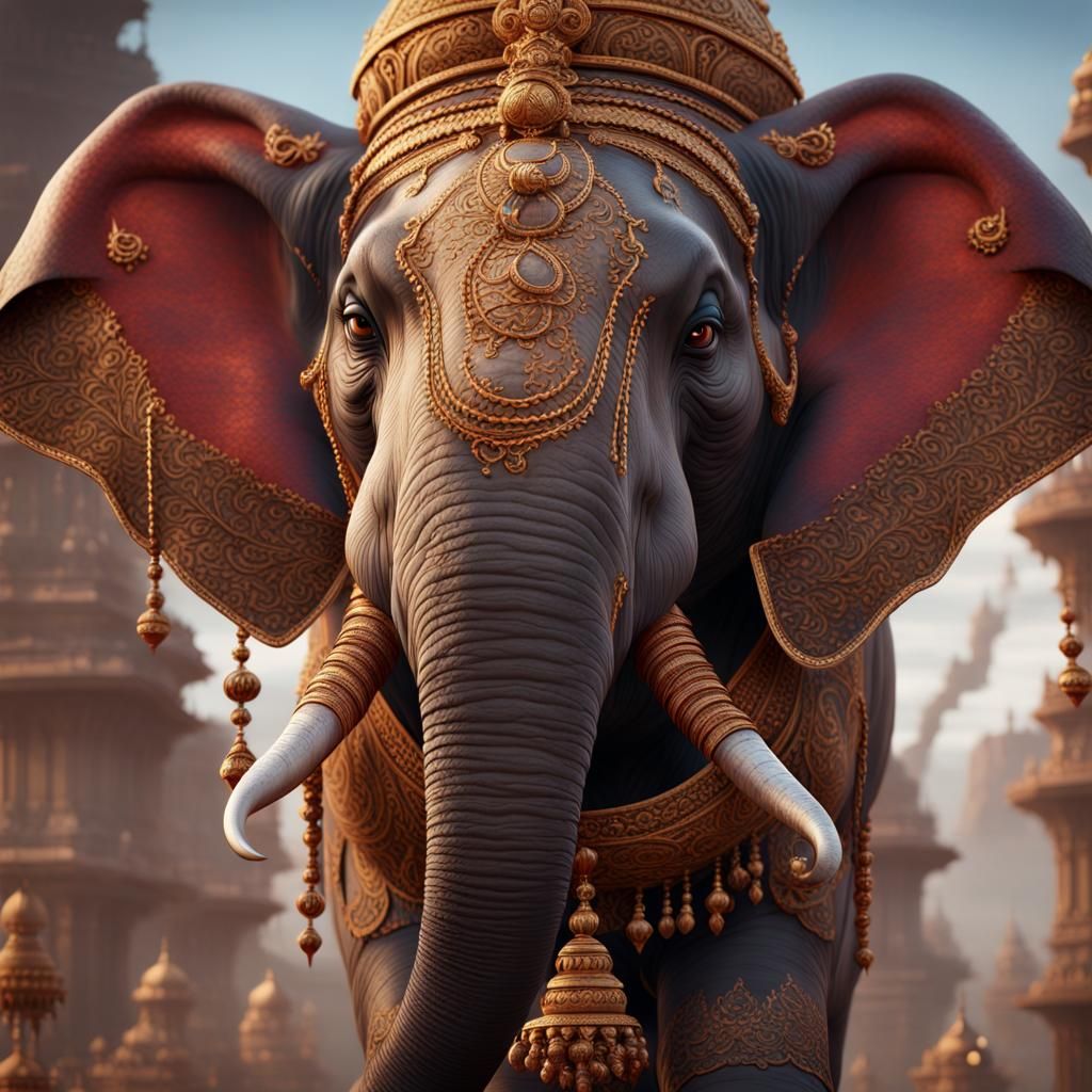 Indian Elephant: Detailed Matte Painting in Fantasy Style
