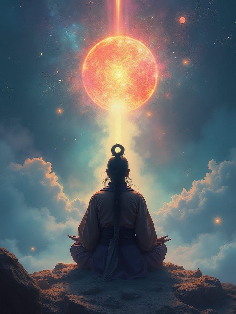 Samurai Meditates in Ethereal Dreamscape