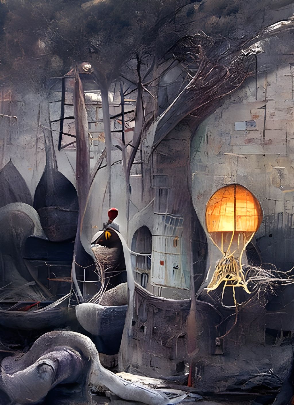 Surreal Brain Interior with Swaying Neurons