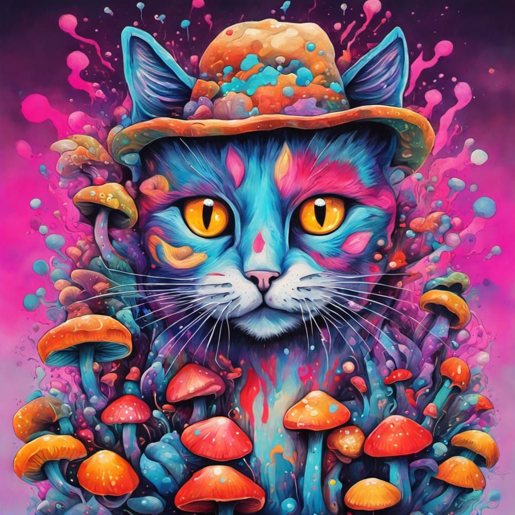 Trippy Mushroom Cat Splash Art