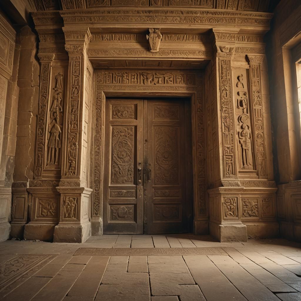 Ancient Greek, Roman, and Egyptian Doors in Hallway