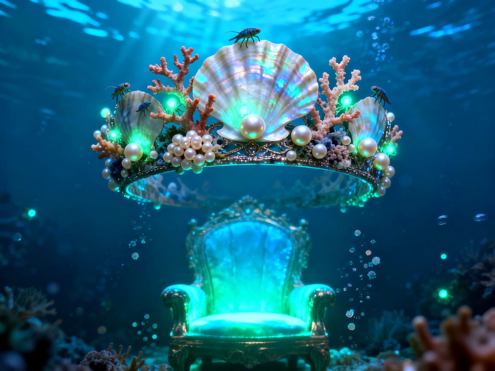 Bioluminescent Crown Above Underwater Throne