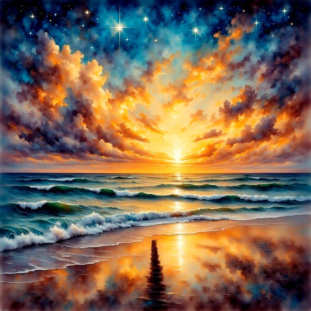 Summer Sunsets and Starlit Skies in Watercolor Style