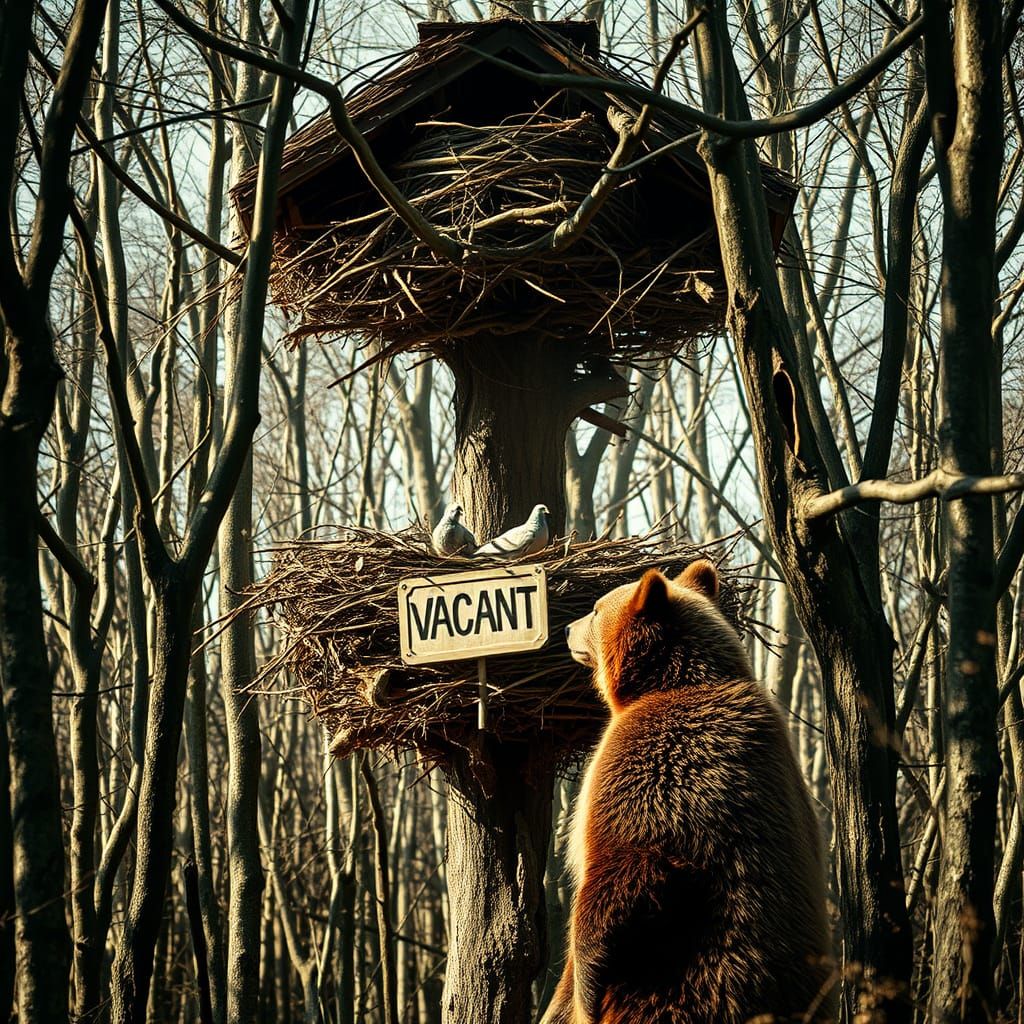 Double Exposure: Forest Nest with Grizzly Bear