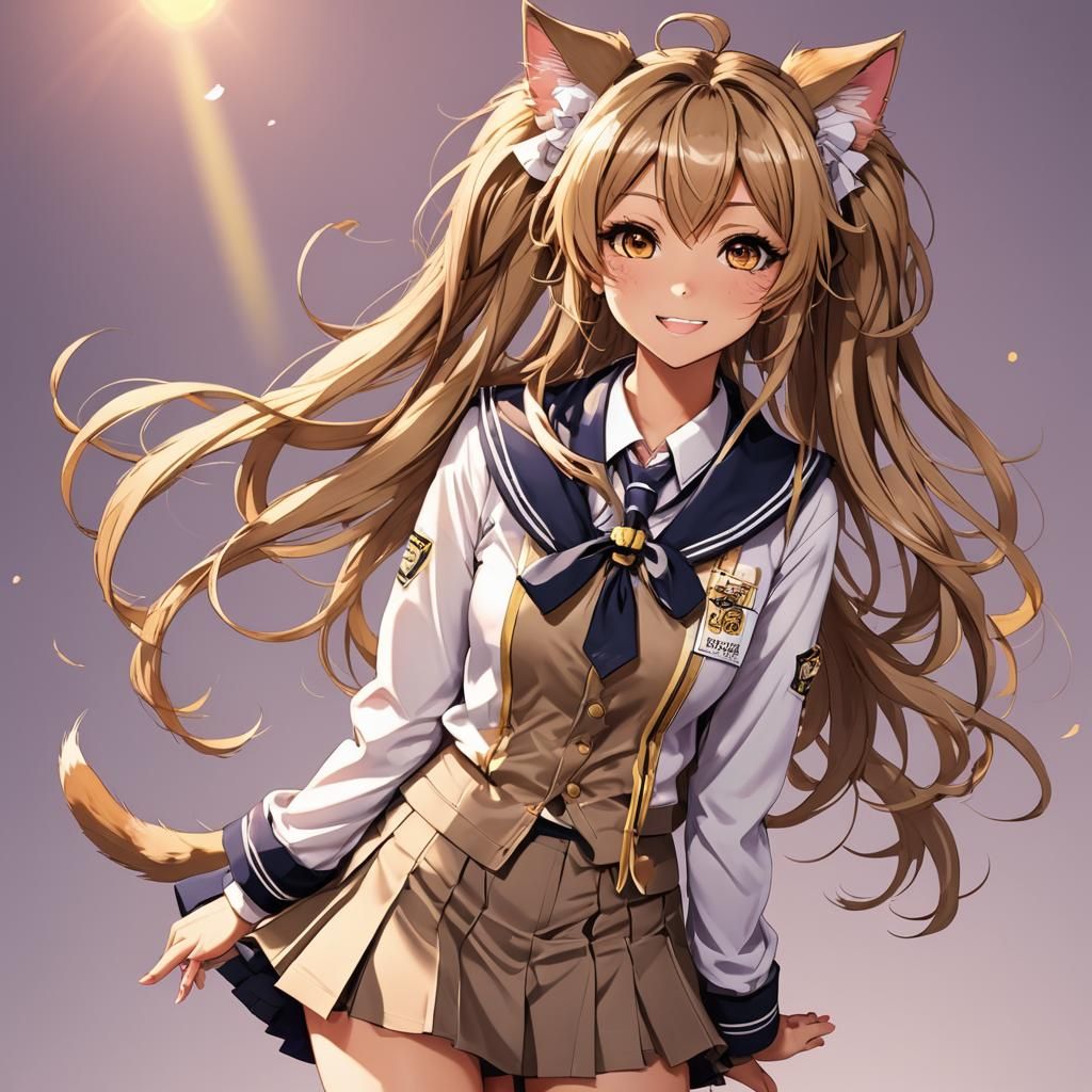 Anime Catgirl in School Uniform, Studio Trigger Style