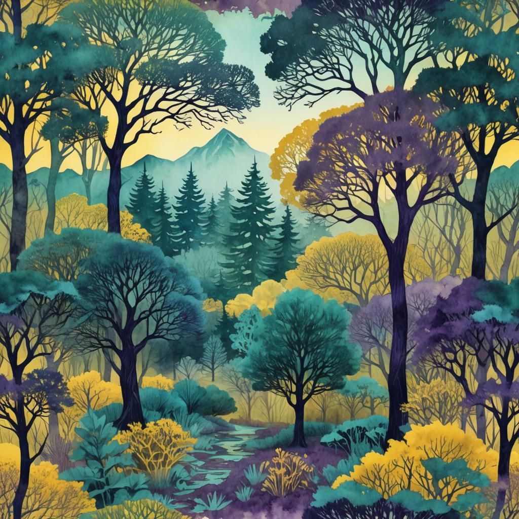 Botanical Landscape in Kirigami Style with Double Exposure