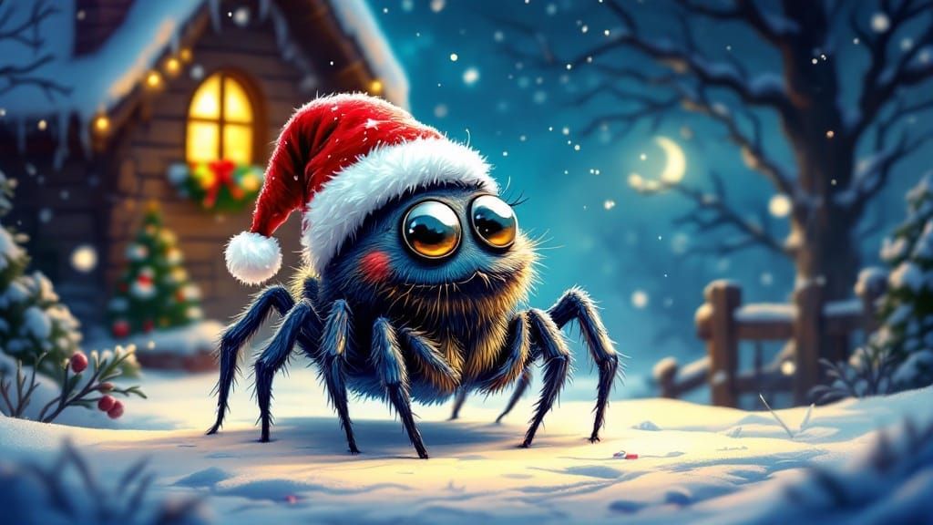 Festive Spider Entertains in Cozy Comic Book Christmas Home