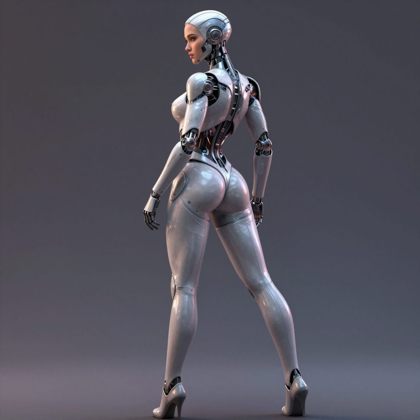 Athletic Female Robot in Cybernetic Exoskeleton Armor