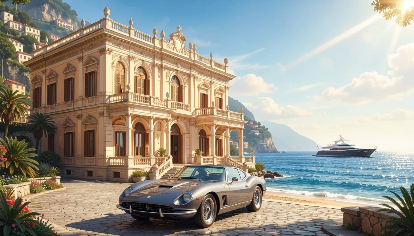 Italian Villa with Vintage Ferrari on Amalfi Coast