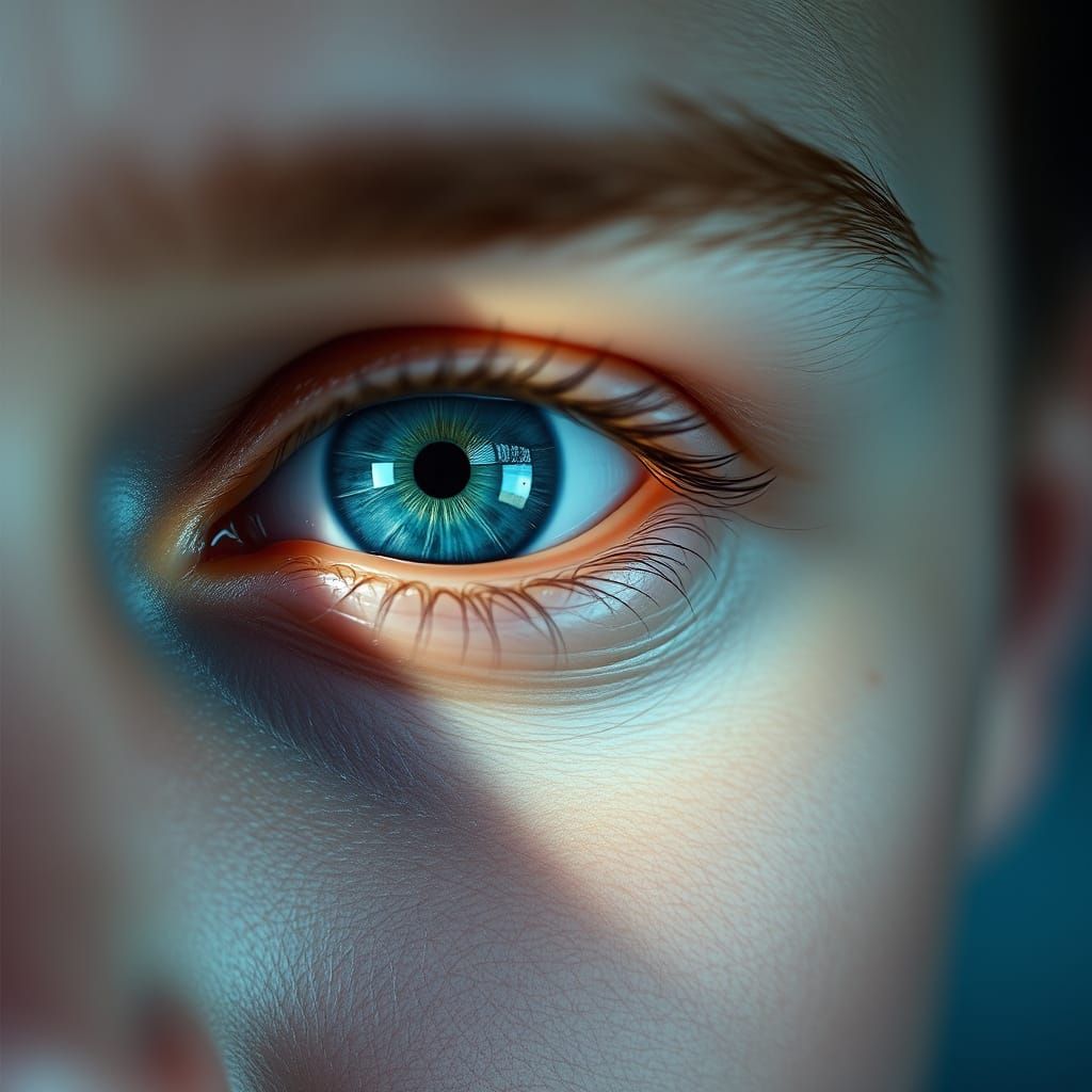 Hyperrealistic Portrait of Piercing Blue Eyes