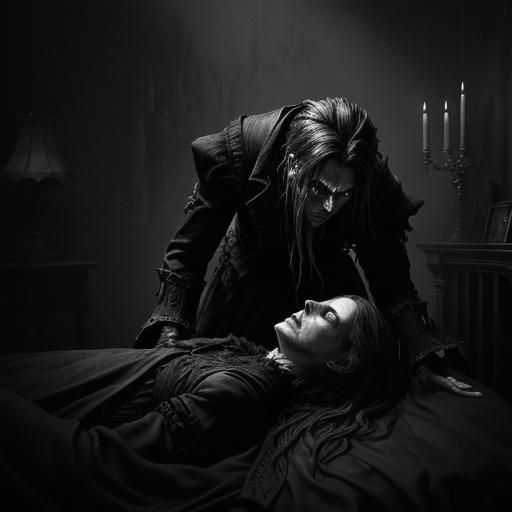 Dark Gothic Horror: Demon in Dimly Lit Bedroom