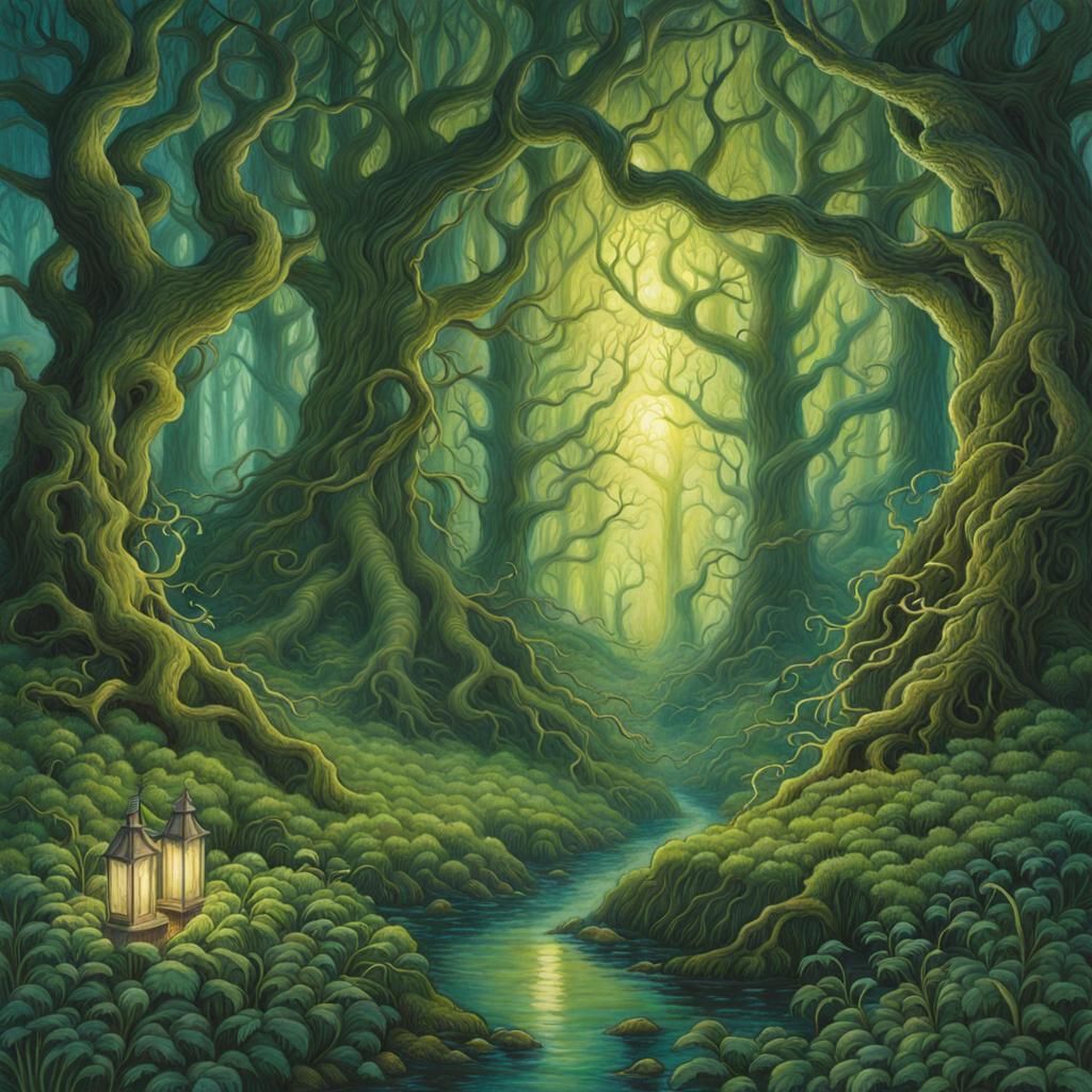 Eldritch Forest Illustration with Painterly Style