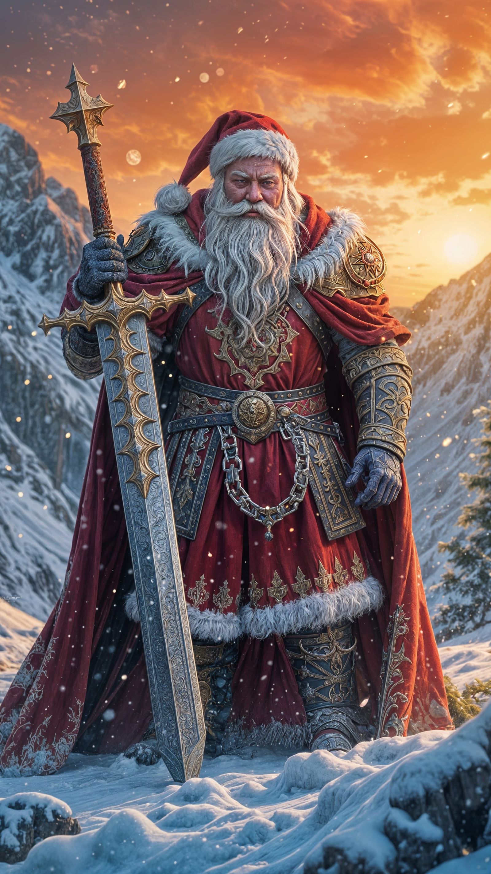 Santa Claus as Armored Warrior with Sword
