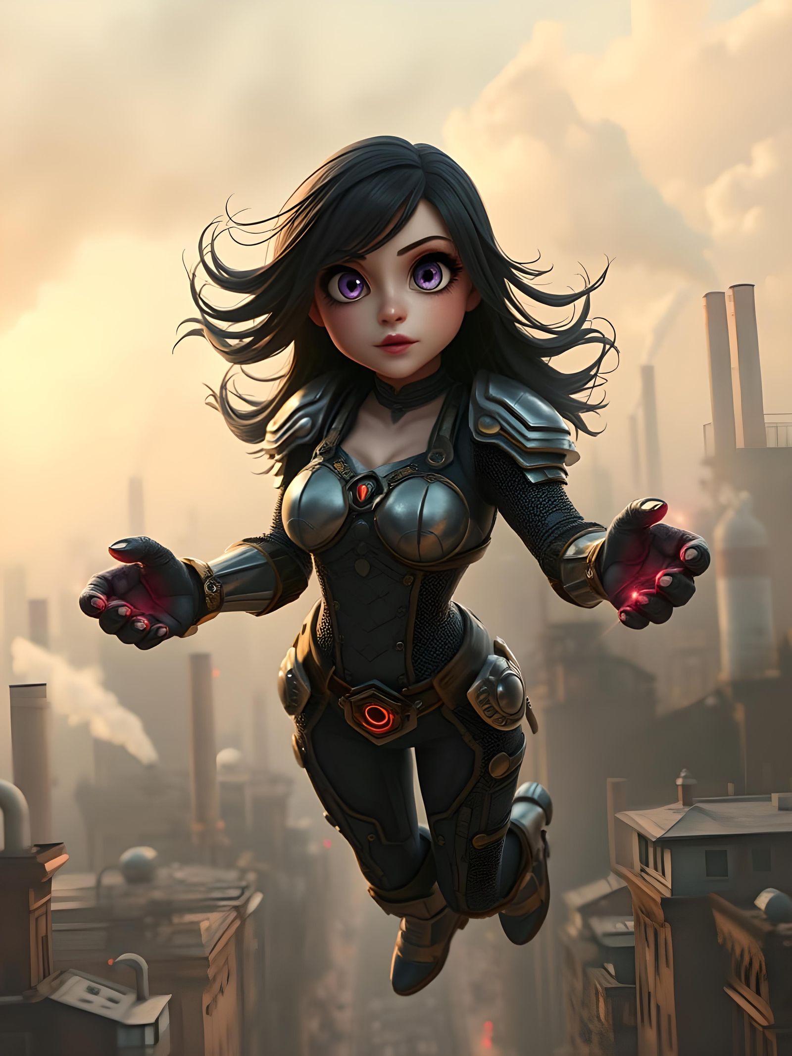 Magical Girl in Dieselpunk Cityscape
