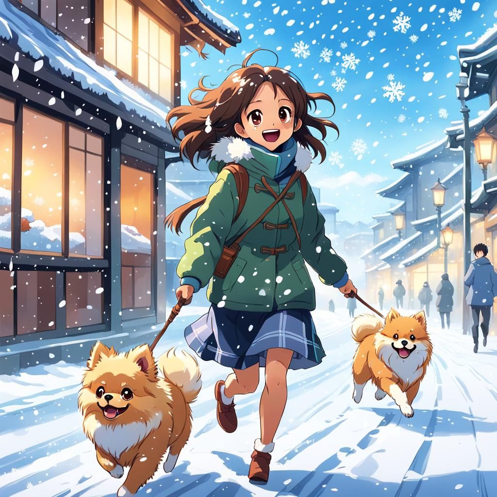 Pomeranian Puppy and Owner in Ghibli Anime Style