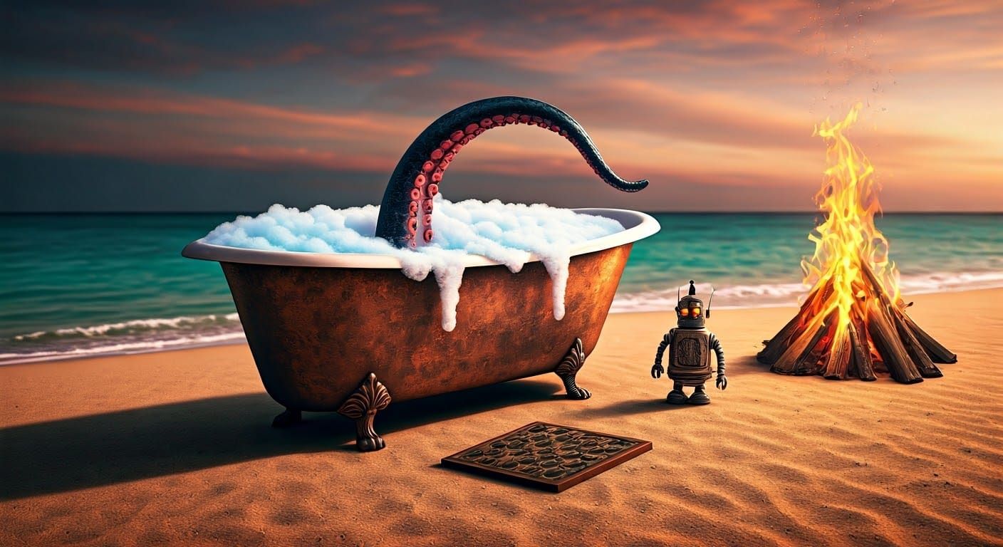 Eldritch Clawfoot Bathtub on Island Beach