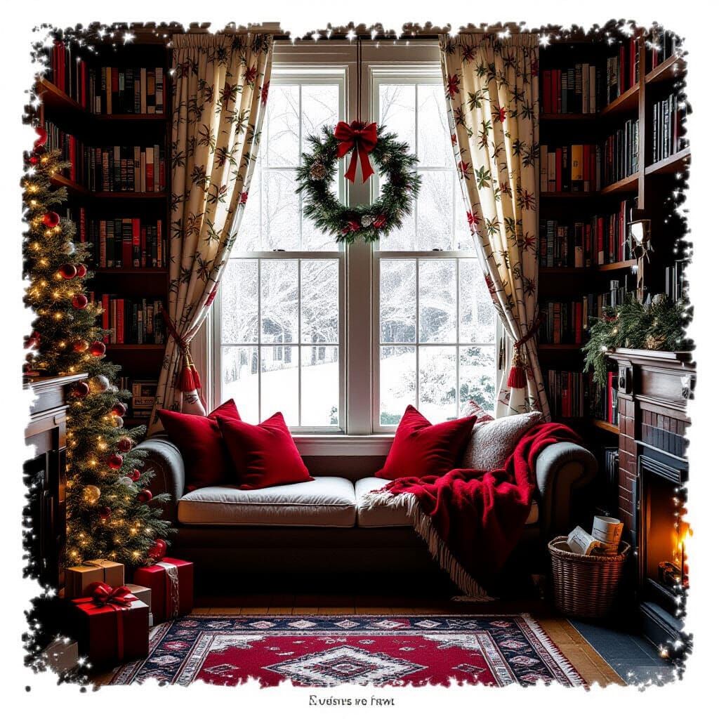 Cozy Holiday Reading Nook with Cinematic Lighting