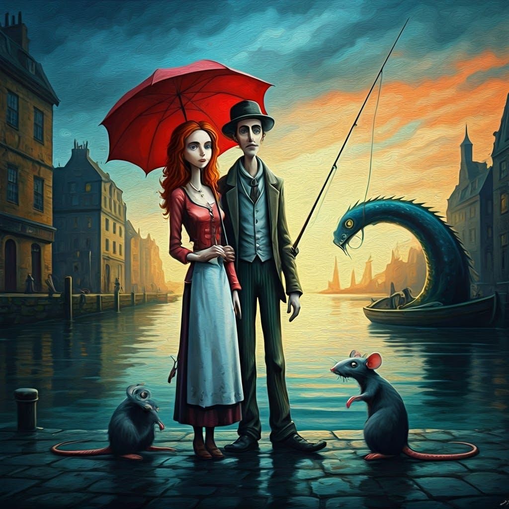 Impressionistic Whimsy: Banksy-Tim Burton Duo Battles Sea Mo...