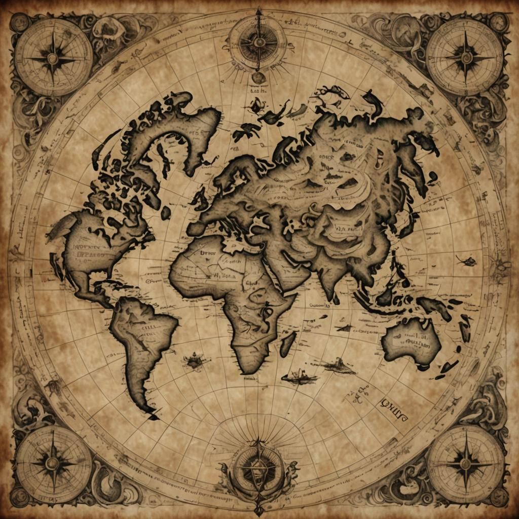 Ancient World Map with Sea Serpent