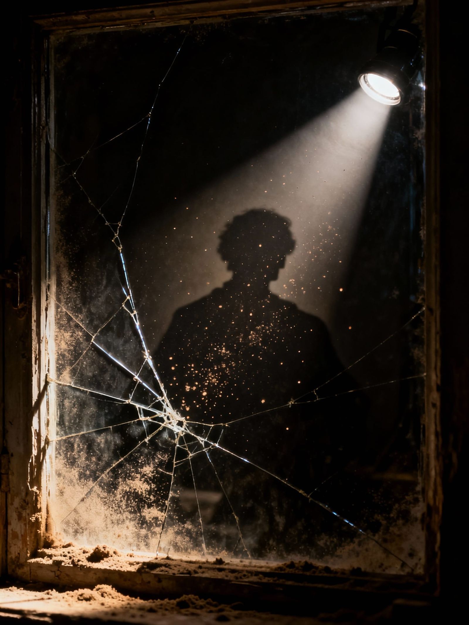 Spotlight on a Dusty Window: Mysterious Silhouette