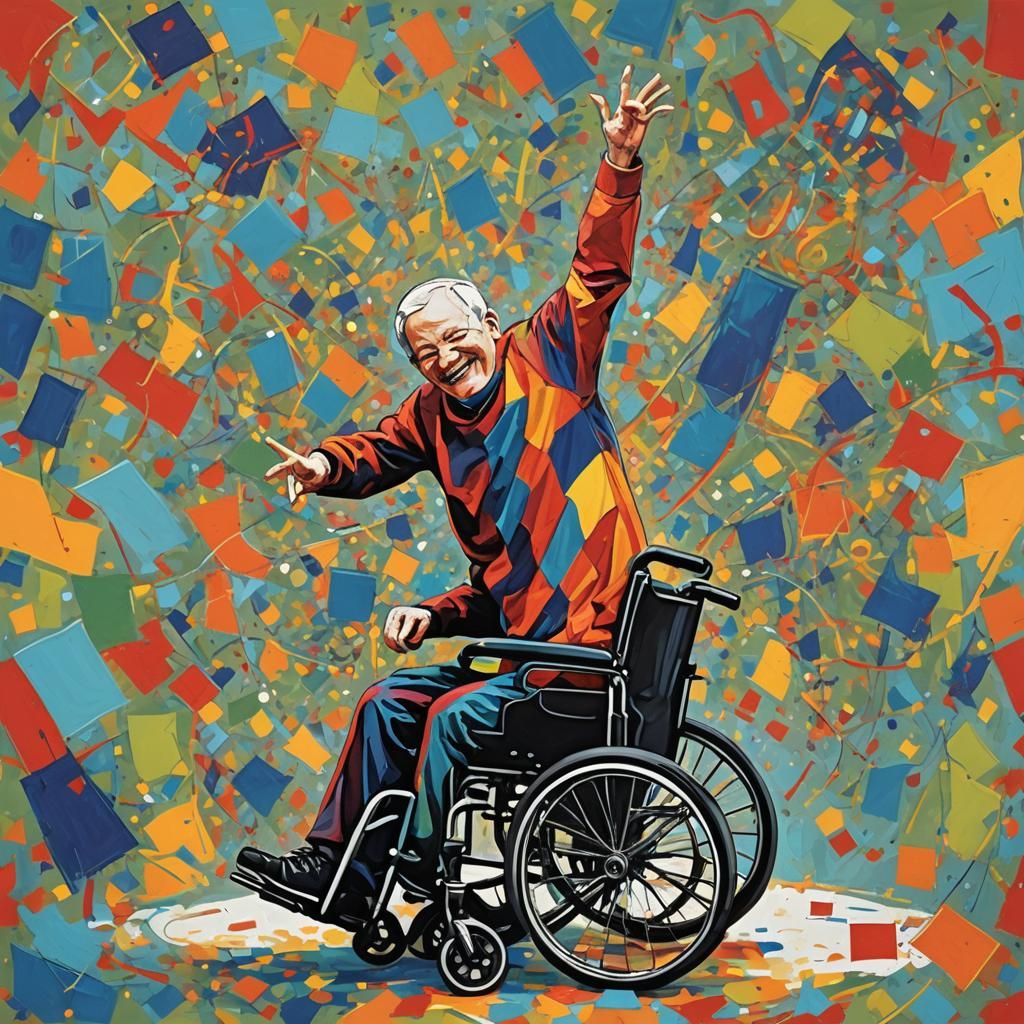 Joyful Wheelchair Dancer in Abstract Art