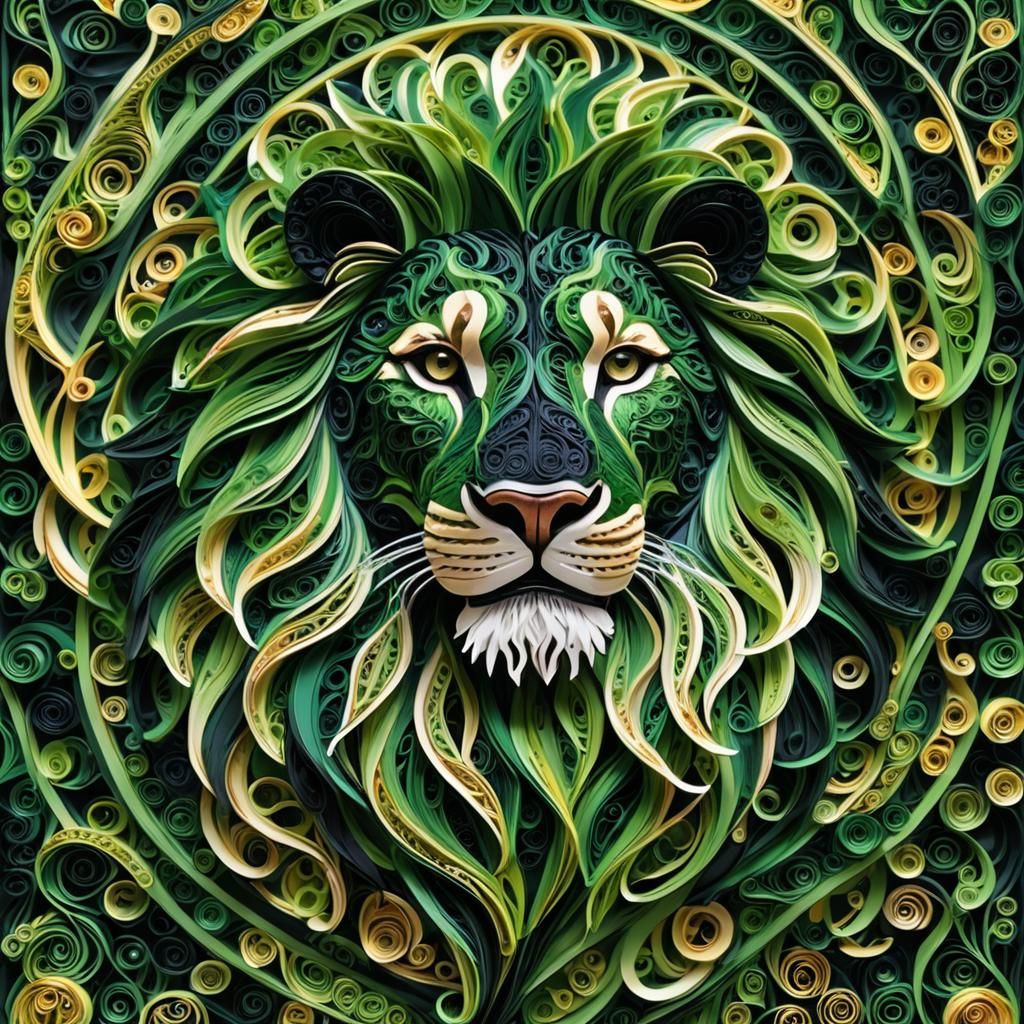 Green Quilled Lion's Head in 3D