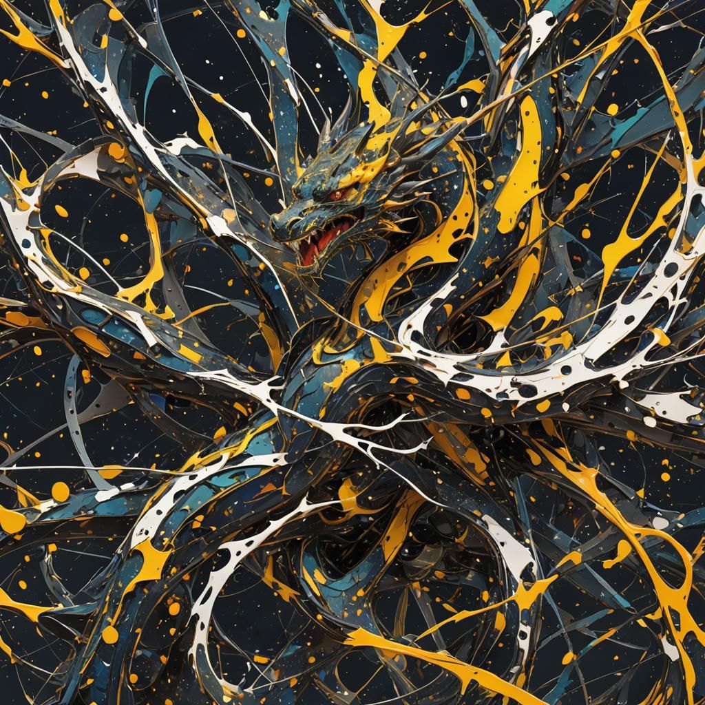 Cosmic Dragon in Abstract Expressionist Style