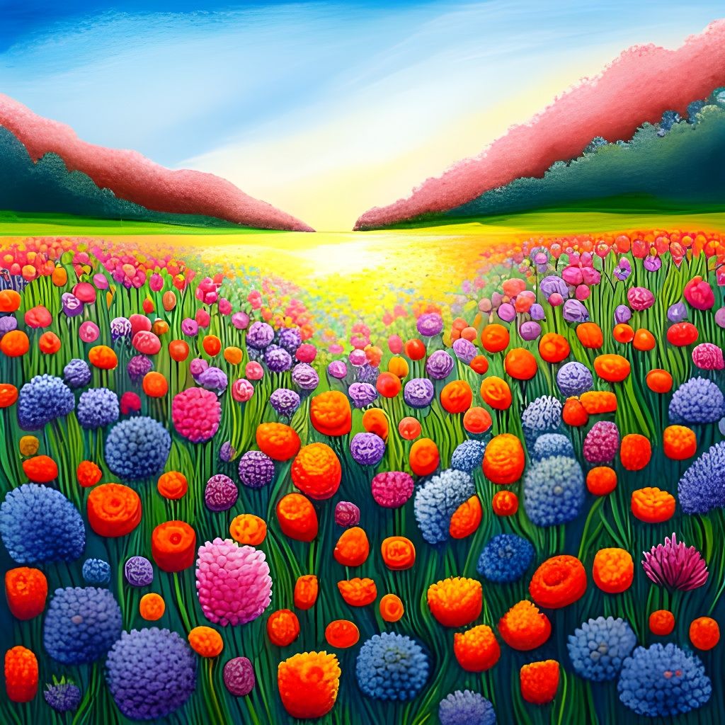 Pastel Watercolor Meadow with Wildflowers in Sunlight