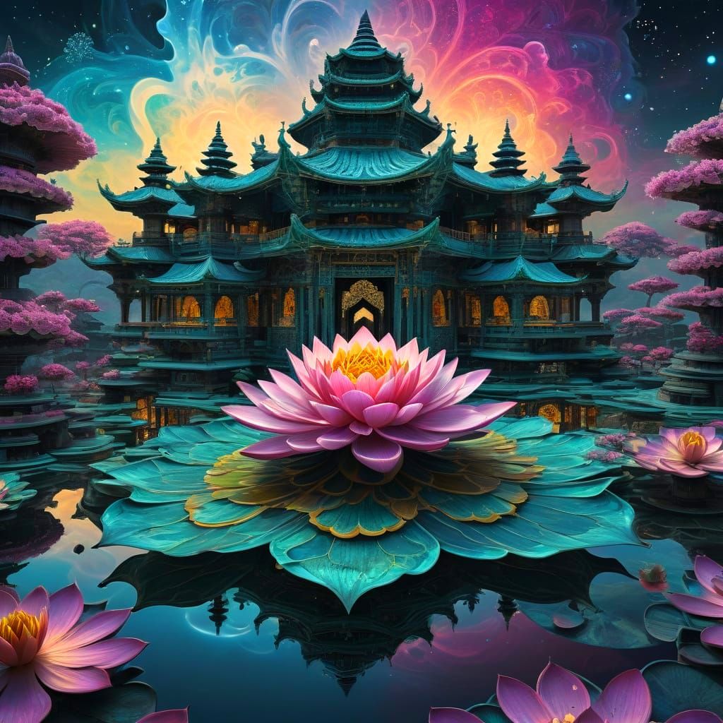 Fractal Lotus Temple Ascends to Cosmic Bliss