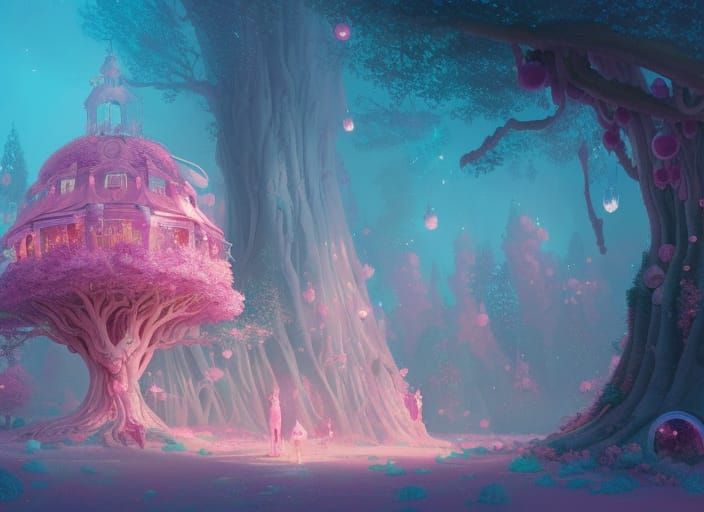 Bubblegum Treehouse in a Candy Forest, Hyperrealistic Render