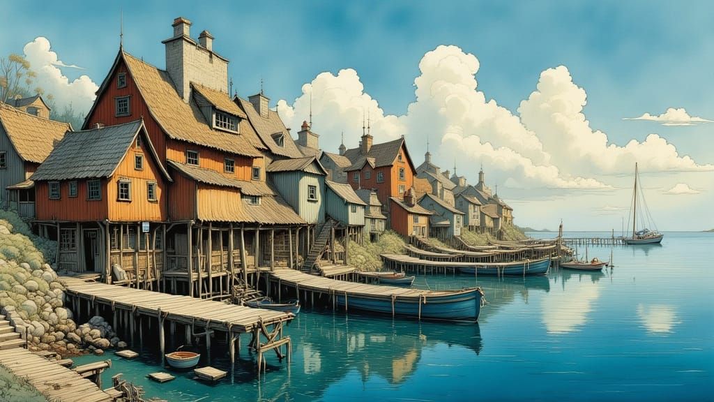 Quaint Coastal Village in Renaissance Style