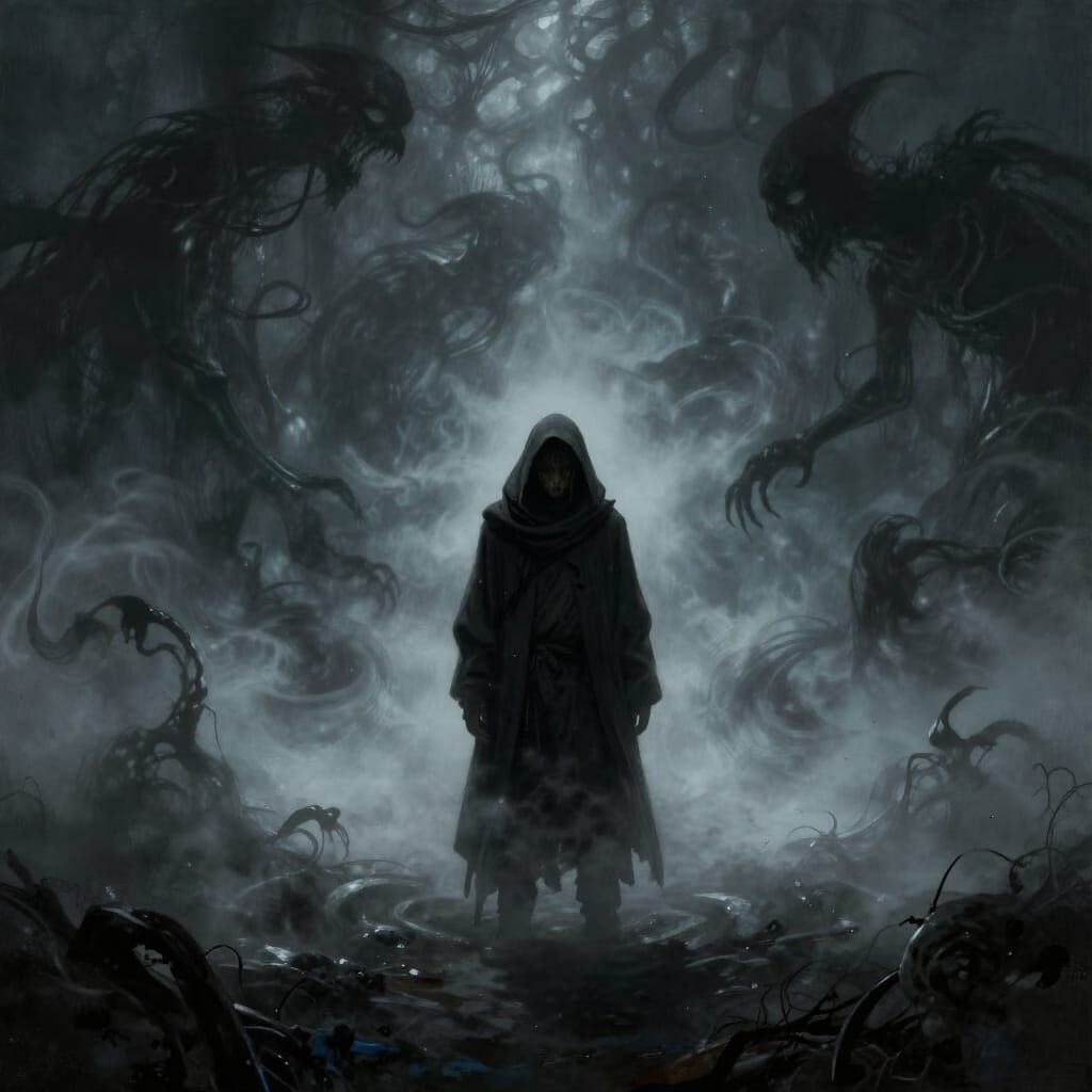 Lost Traveler in Shadow Realm Mists