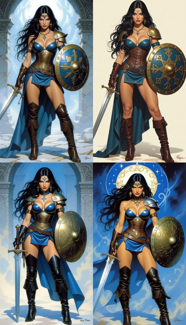 Mystic Queen with Sword and Shield, Digital Art