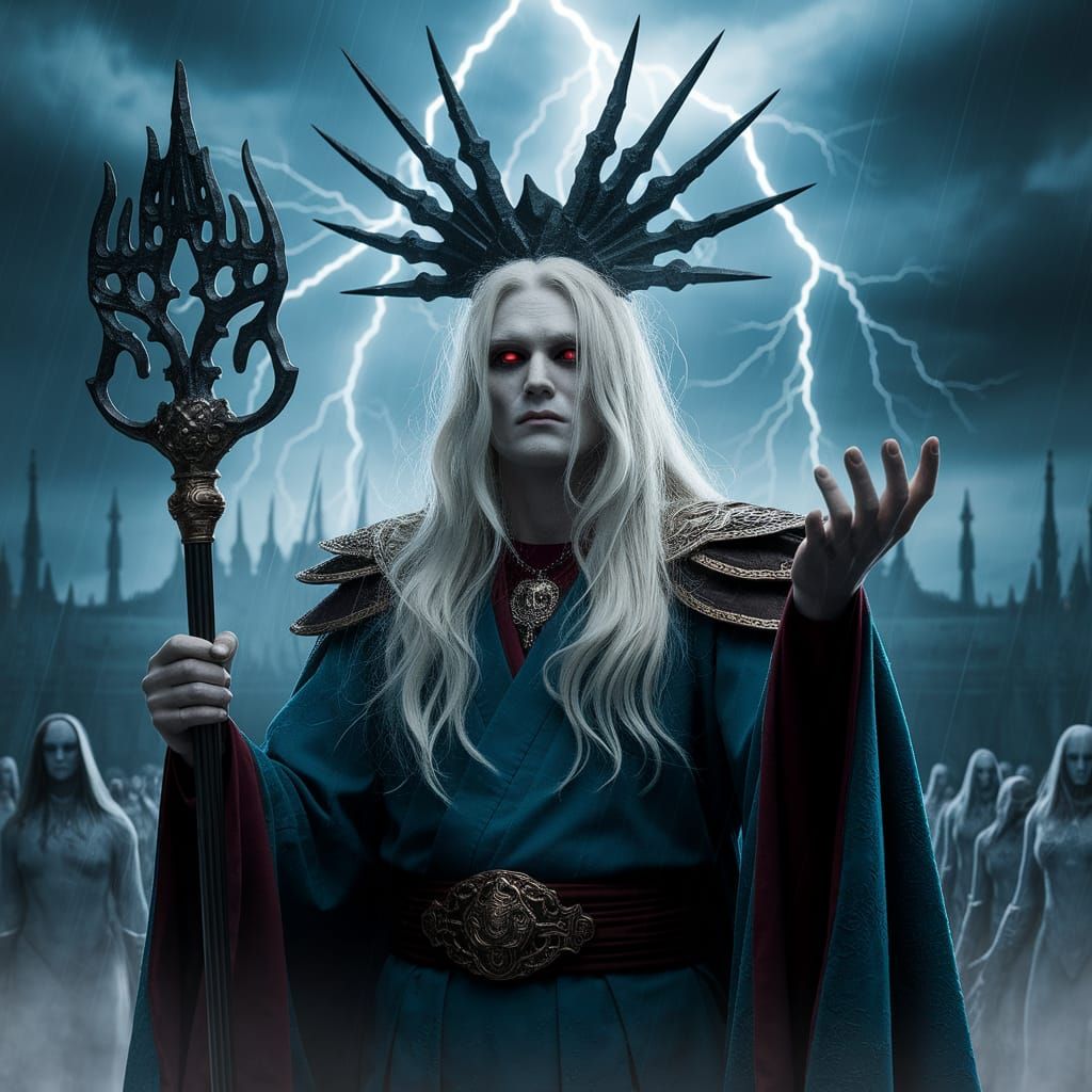 Epic Battle: God vs. Cosmic Entity in Stormy Realm