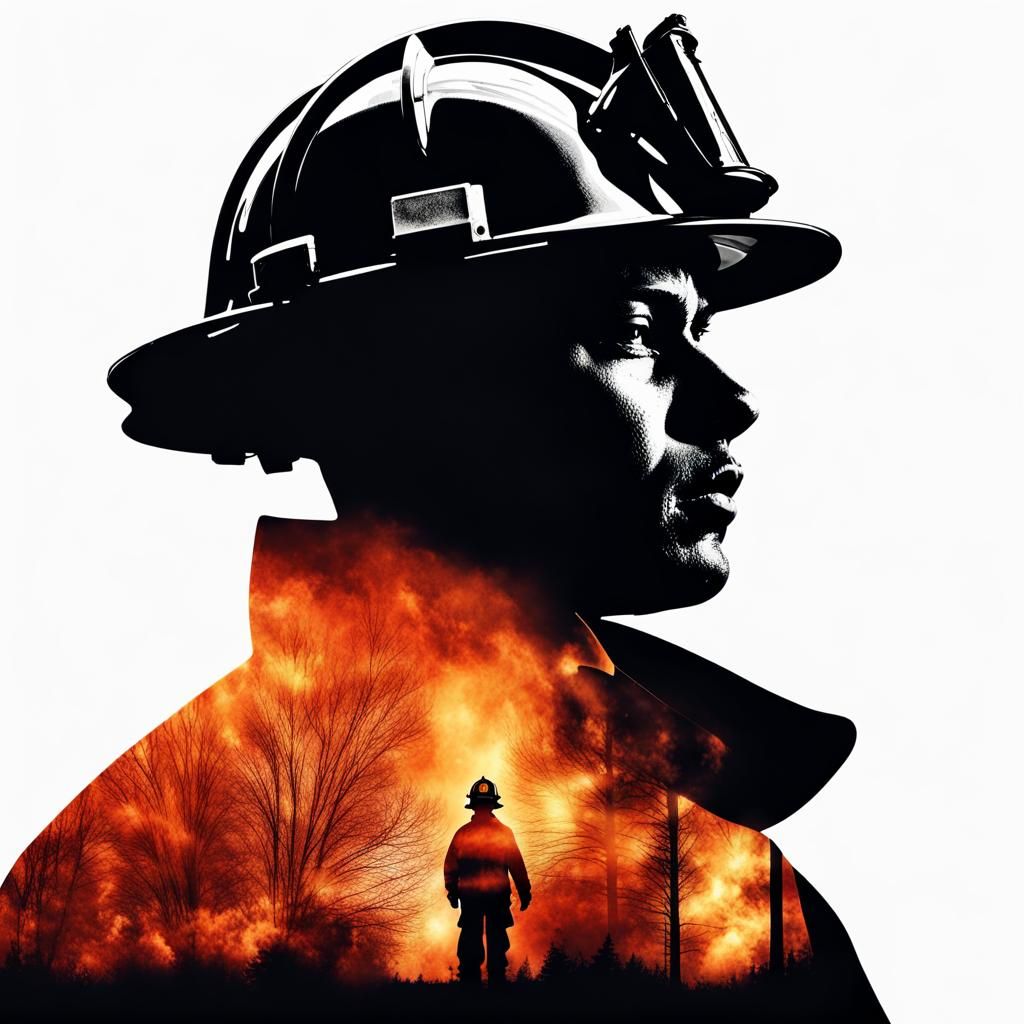 Fireman Portrait in Silhouette Art Collage